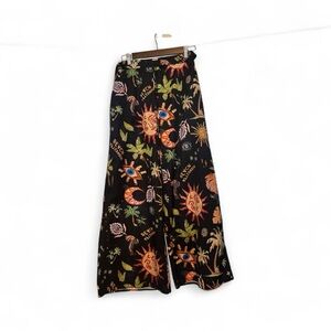 Women's Black Evil Eye Graphic Print Wide Leg Pants Size Large